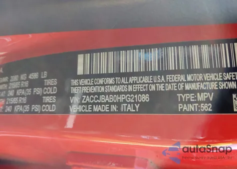 2017 Jeep Renegade Sport 4X4 из США, поврежденный, VIN ZACCJBAB0HPG21086